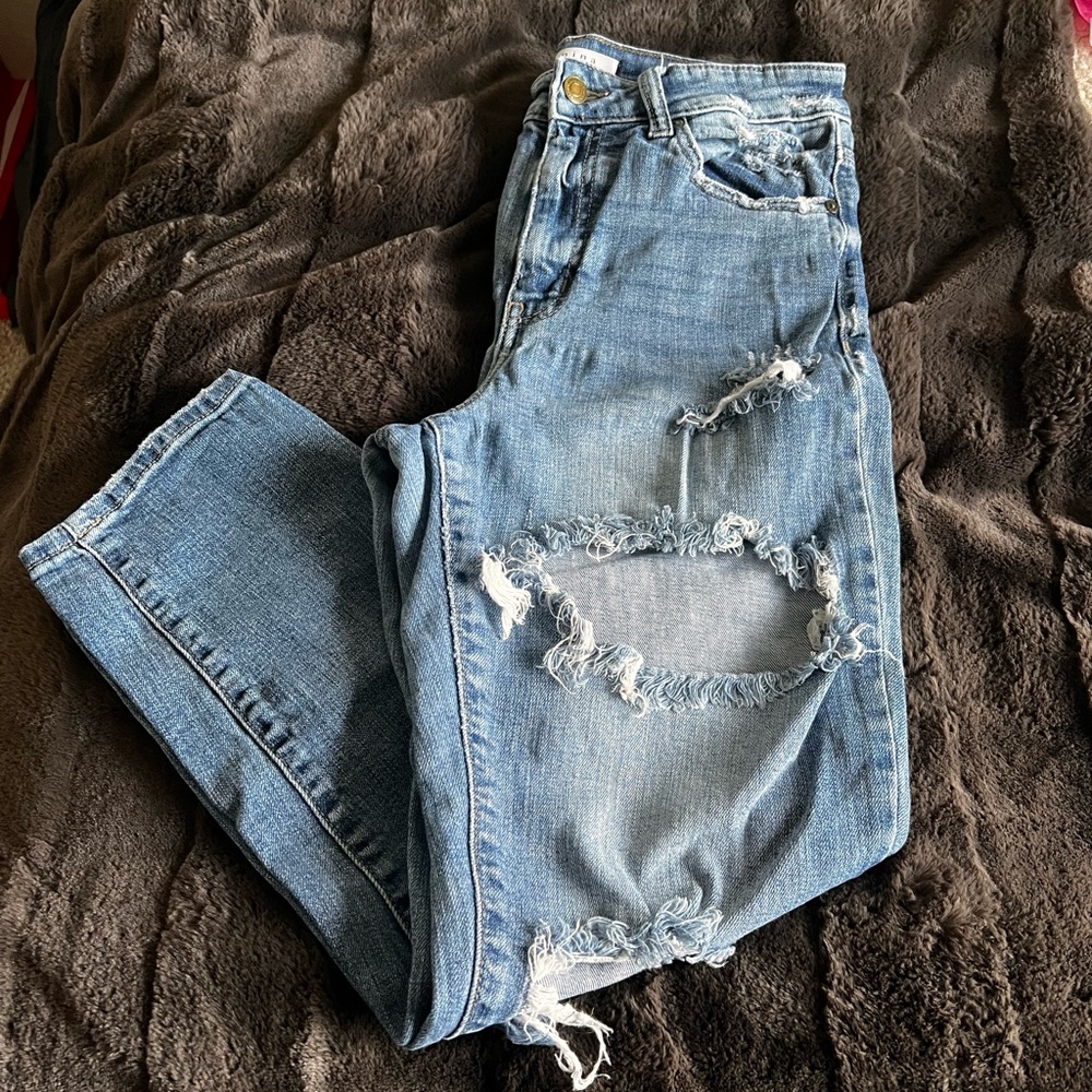 Blue Distressed Mom Jeans